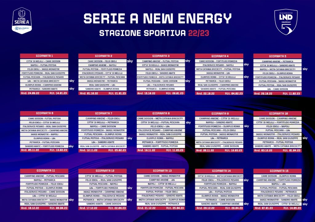 Calendario Serie A1 calcio a 5