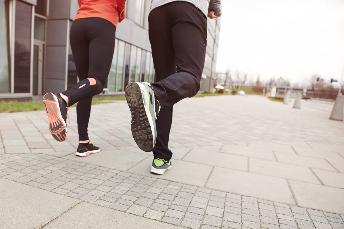 Close up of running couple